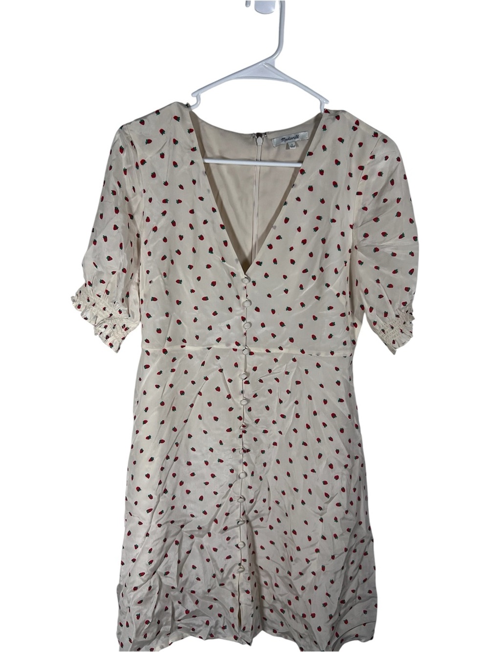 Madewell Women's Silk Button Front Midi Dress Strawberry Print Size 2